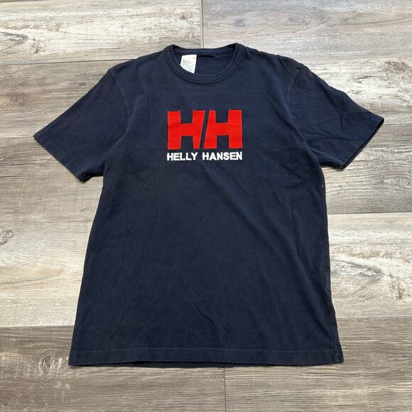 Vintage Helly‎ Hansen Blue Red Double H Logo Graphic T-Shirt Adult S 90s 2000s - Picture 1 of 8